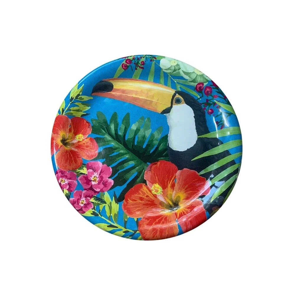 Pier 1 Imports Set of 4 Tropical Toucans Hibiscus Flower Melamine Plates 9 inch